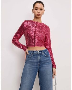 GOOD AMERICAN Sequin Embellished Cardigan - Red
