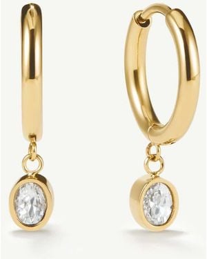 D.Louise Waterproof Bezel Oval Huggie Earrings – Tarnish-Free - Metallic