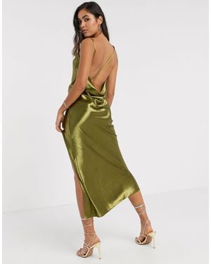 ASOS – wadenlanges, olivgrünes trägerkleid mit wasserfallausschnitt hinten - Blau
