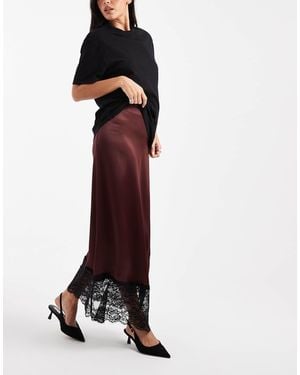Miss Selfridge Satin And Lace Bias Maxi Skirt - Brown