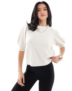 Vero Moda Knitted Puff Sleeve T-Shirt - White