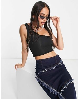 Collusion Lettuce Edge One Shoulder Top - Black