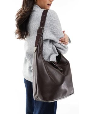 Pull&Bear Slouchy City Shopper With Buckle Close - Gray