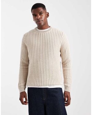 Only & Sons Jersey Color Piedra A Rayas Crema De Corte Estándar De Punto Texturizado De -Blanco