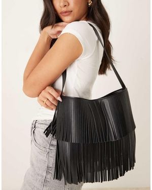 Accessorize Borsa Da Spalla Nera Con Frange - Nero