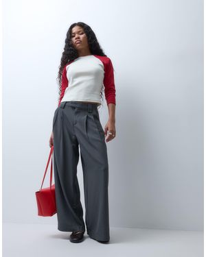 Only Petite Pantalon tailleur large foncé - Blanc
