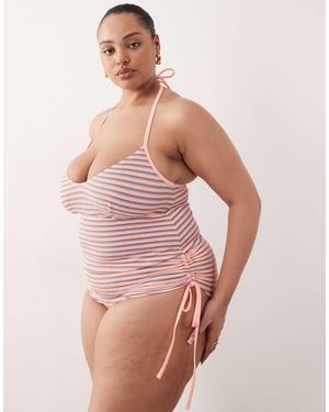 ASOS Asos Design Curve Sally High Waist Ruched Side Bikini Bottoms - Pink