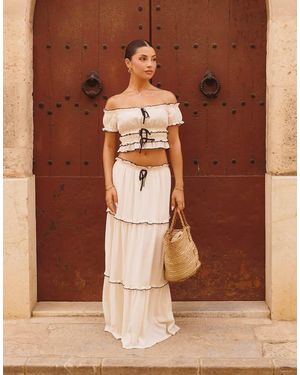The Frolic X Lydia Kara Exclusive Bardot Contrast Lettuce Edge Crop Top Co-ord - Brown