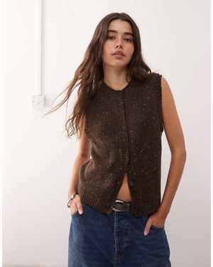 Weekday Knitted Vest With High V Neck - Brown