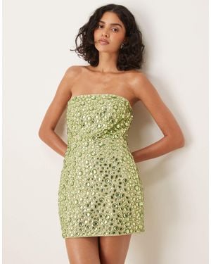 Mango Premium Structured Bandeau Mini Dress With Embroidered Gems - Green