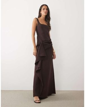 ASOS Maxi Jurk Met Vierkante Hals En Geplooide Rokdetaillering - Bruin