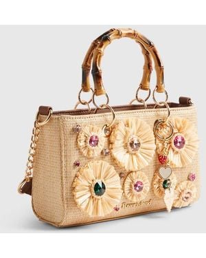 River Island Raffia Gem Flower Tote Bag - Natural
