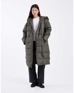 Vero Moda Longline Hooded Puffer Coat - Grey