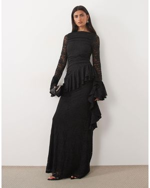 ASOS Maxikleid aus spitze mit raffungen und volantdetails - Schwarz