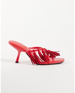 ASOS Hibernate Tassel Mid Heeled Mules - Red
