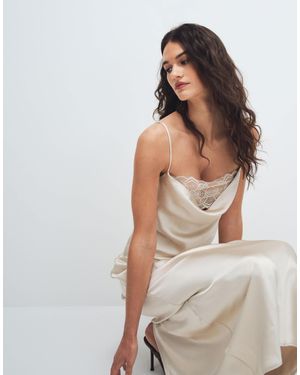 Vila Lace Insert Cowl Neck Satin Cami Maxi Dress - Brown