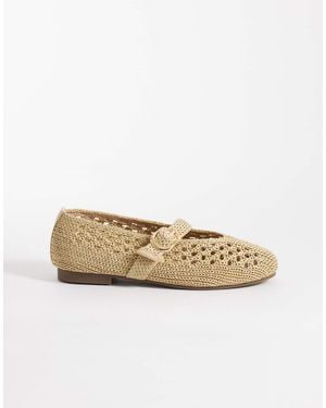 SEQWL Wide Fit Woven Ballet Flat With Buckle Detail - Natural