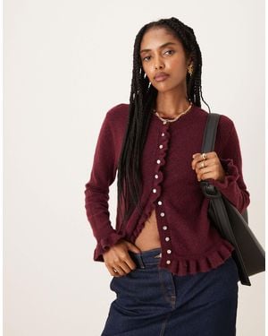 Glamorous Button Down Baby Cardigan With Frill - Red