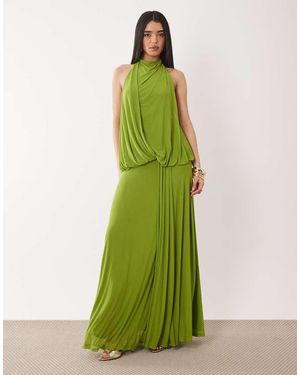 ASOS Mesh Draped Halter Maxi Dress - Green
