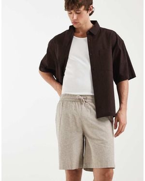 Blend Cotton-linen Regular Fit Drawstring Waist Shorts - Multicolour