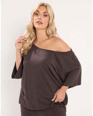 Yours Clothing Off Shoulder Tee - Grey