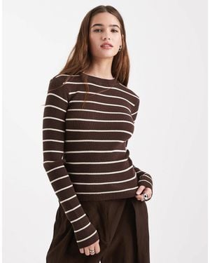 Pieces Ribbed Knitted Top - Brown