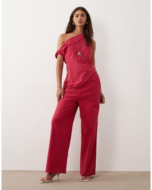 BRONZE SNAKE Conjunto De Pantalones Y Top Asimétrico Con Hombro Descubierto De Algodón Tasi De - Rojo