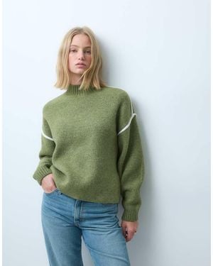 Vero Moda Soft O-neck Jumper With Contrast Piping - Green