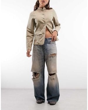 Weekday Low Waist baggy Wide Leg Jeans With Distressed Details - Natural