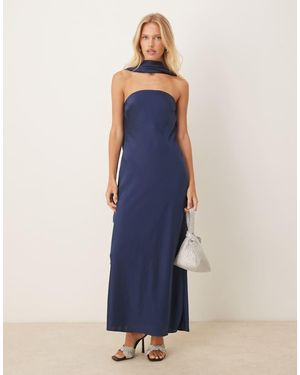 Abercrombie & Fitch Vestido Largo Con Cuello Halter Desbocado Y Colgante De -Negro - Azul