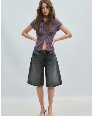 Stradivarius Short Sleeve Under-bust Seam Shirt - Purple