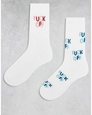 ASOS 2 Pack Socks With Swear Word Graphic - White