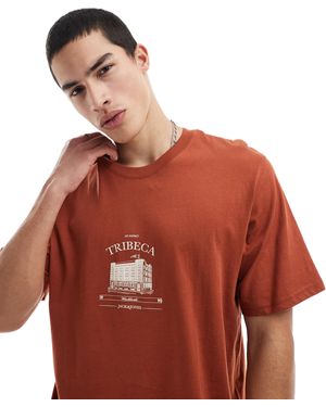 Jack & Jones Oversized T-shirt With Chest Print - Brown