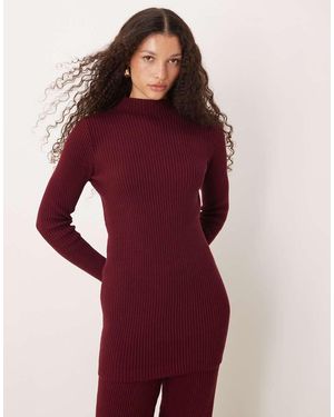 SNDY'S Longline Ribbed Knit High Neck Jumper - Red