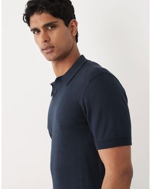 Blend Cotton-mix Knitted Open Collar Regular Fit Polo - Blue