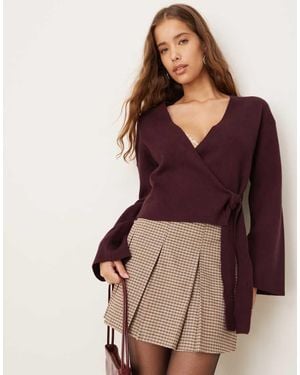 Gina Tricot V Neck Knitted Wrap Cardigan With Wide Sleeves - Purple