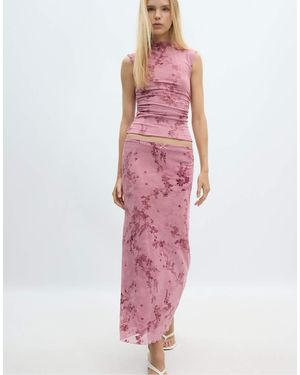 Stradivarius Flocked Sleeveless Funnel Neck T-Shirt - Pink
