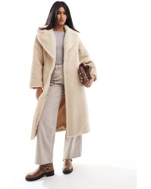 Stradivarius Longline Borg Coat - Natural