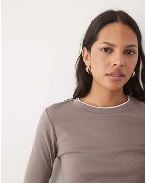 New Look Double Layer Trim Long Sleeve Baby Tee - Brown