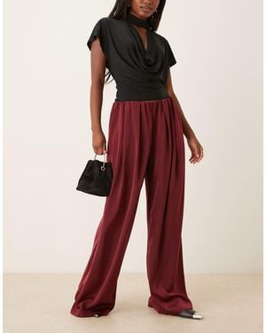 ASOS Elegante Satijnen Broek Met Lage Elastische Taille - Rood