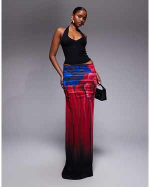 AFRM Bevin Mesh Ruched Maxi Skirt Co-Ord - Red