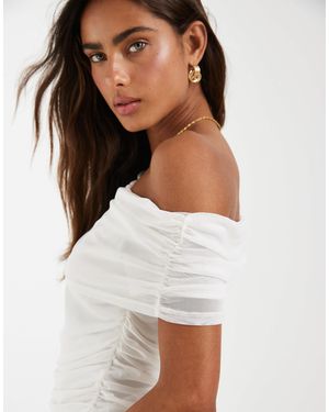 Object Top froncé en tulle à épaules dénudées - Blanc