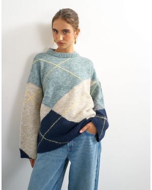 TOPSHOP Gestrickter argyle-pullover mit platzierungsstrickmuster - Blau