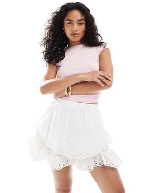 Object Mini Skort Van Broderie Met Stroken - Wit