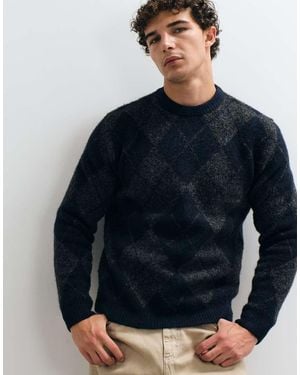 Jack & Jones Premium Geribbelde Gebreide Trui Met Argyle - Blauw