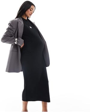 Mama.licious Mamalicious Maternity Soft High Neck Ribbed Long Sleeved Midi Dress - Blue