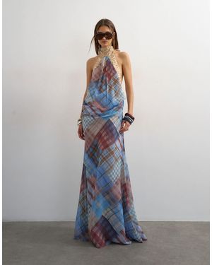 TOPSHOP Halter Neck Tucked Side Maxi Dress - Blue