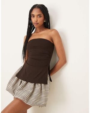 Motel Ruched Bandeau Top Im - Brown