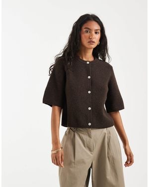 Pieces Short Sleeve Boxy Cardigan - Black