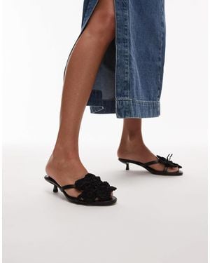 TOPSHOP Ish Kitten Heeled Sandal With Knitted Flower - Blue